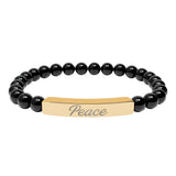"Peace" Engraved Natural Stone Stretch Bar Bracelet