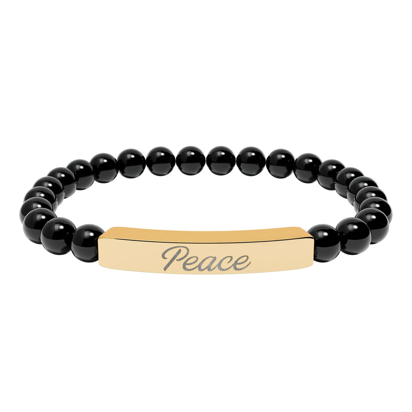 "Peace" Engraved Natural Stone Stretch Bar Bracelet