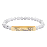 "Peacebuilder" Engraved Natural Stone Stretch Bar Bracelet