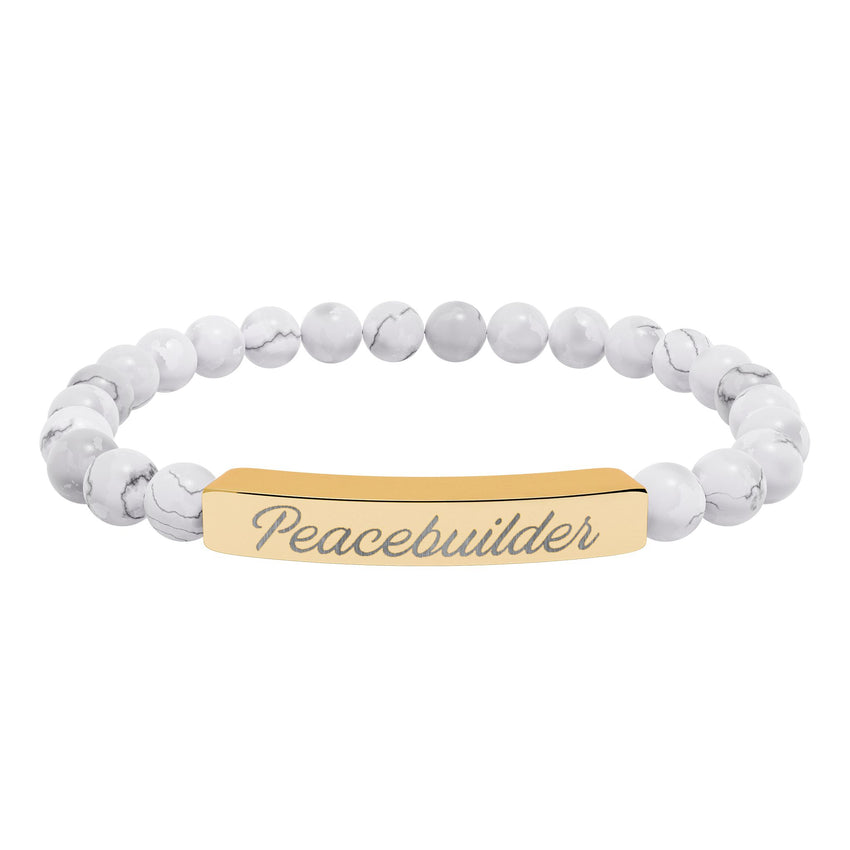 "Peacebuilder" Engraved Natural Stone Stretch Bar Bracelet