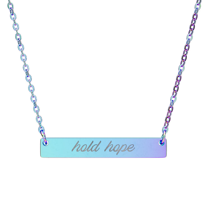 "Hold Hope" Engraved Horizontal Bar Necklace
