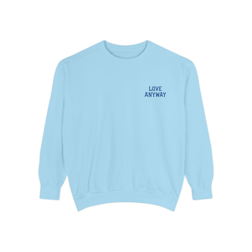 "Love Anyway" Royal Blue Embroidered Pocket Square Unisex Garment-Dyed Sweatshirt