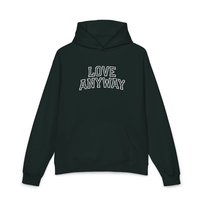 "Love Anyway" White Collegiate Embroidered Relaxed Hoodie
