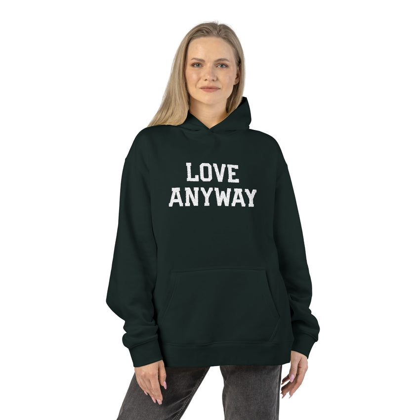 "Love Anyway" White Embroidered Relaxed Hoodie