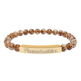 "Peacebuilder" Engraved Natural Stone Stretch Bar Bracelet