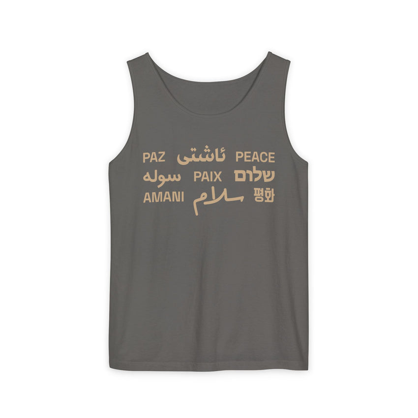 "Peace" Multi-Language Unisex Garment-Dyed Tank Top