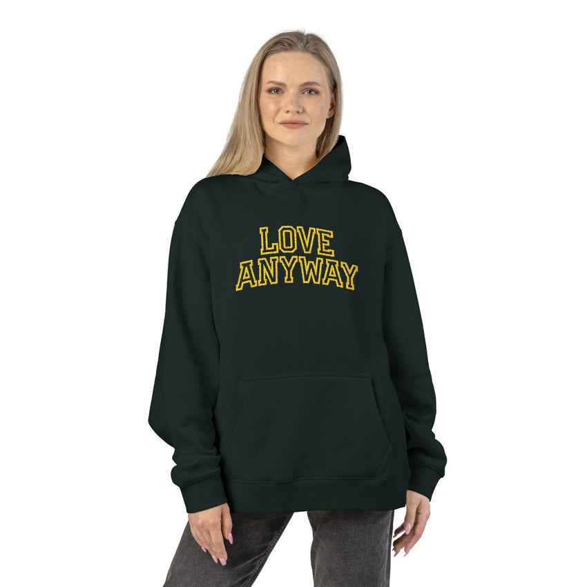 "Love Anyway" Gold Collegiate Embroidered Relaxed Hoodie