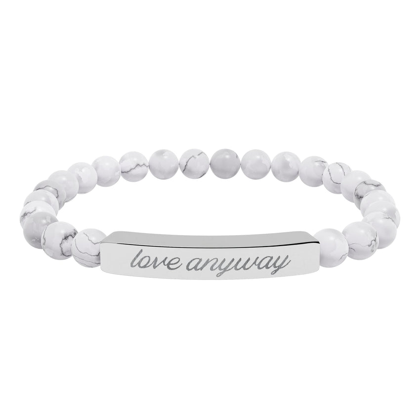 "Love Anyway" Engraved Natural Stone Stretch Bar Bracelet