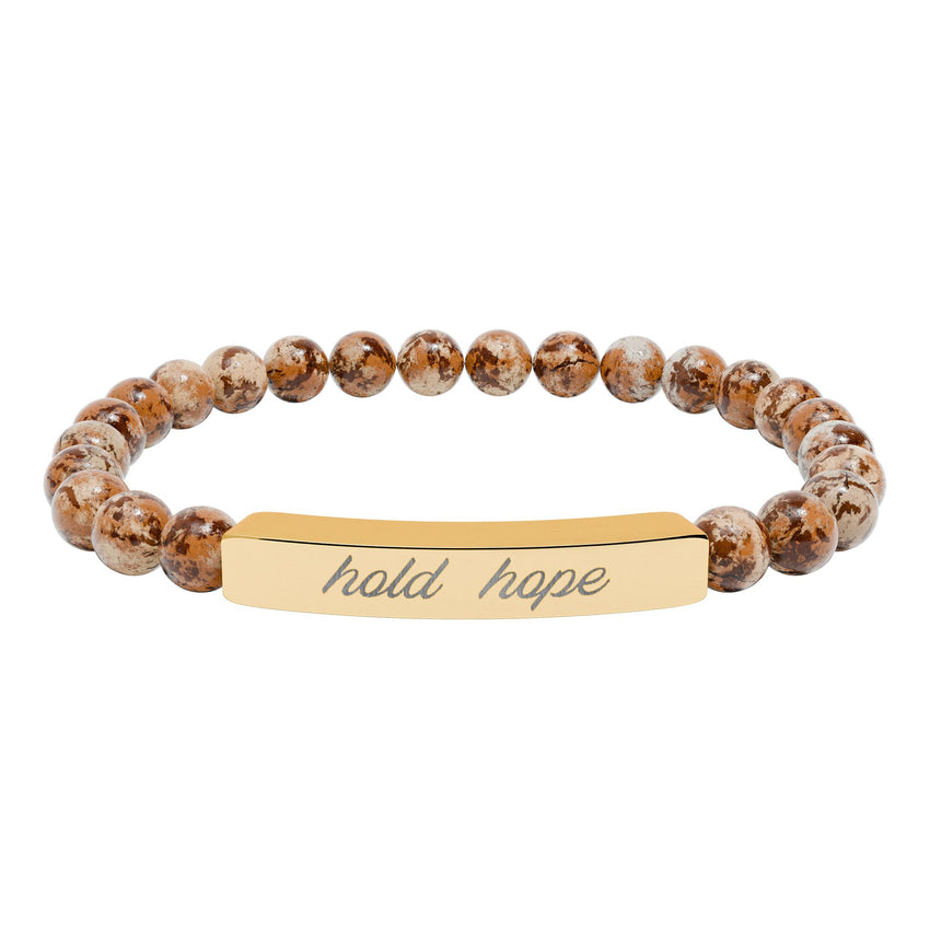 "Hold Hope" Engraved Natural Stone Stretch Bar Bracelet