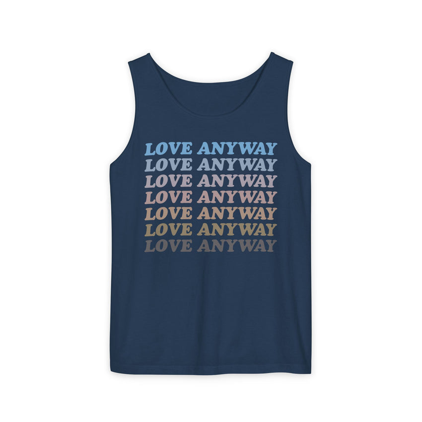 "Love Anyway" Vintage Waterfall Unisex Garment-Dyed Tank Top