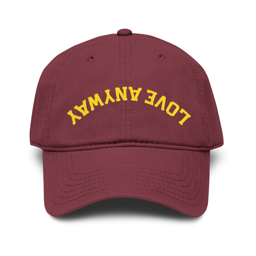 "Love Anyway" Upside Down Gold Embroidered Garment Washed Baseball Cap
