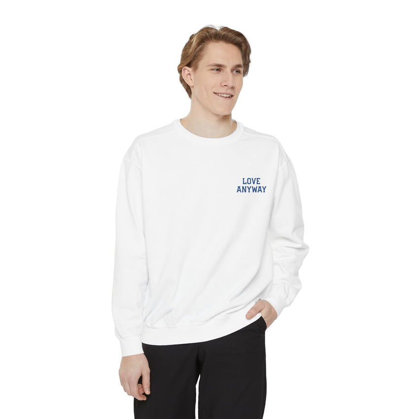 "Love Anyway" Royal Blue Embroidered Pocket Square Unisex Garment-Dyed Sweatshirt
