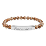 "Peacemaker" Engraved Natural Stone Stretch Bar Bracelet