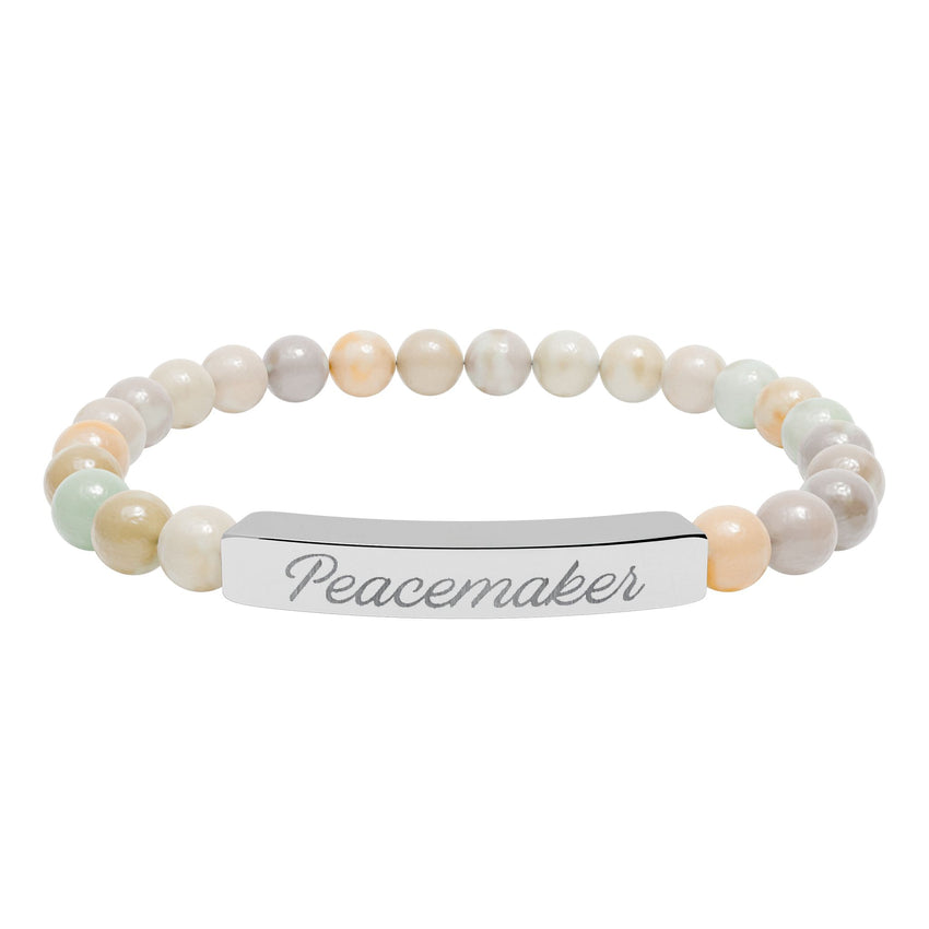 "Peacemaker" Engraved Natural Stone Stretch Bar Bracelet