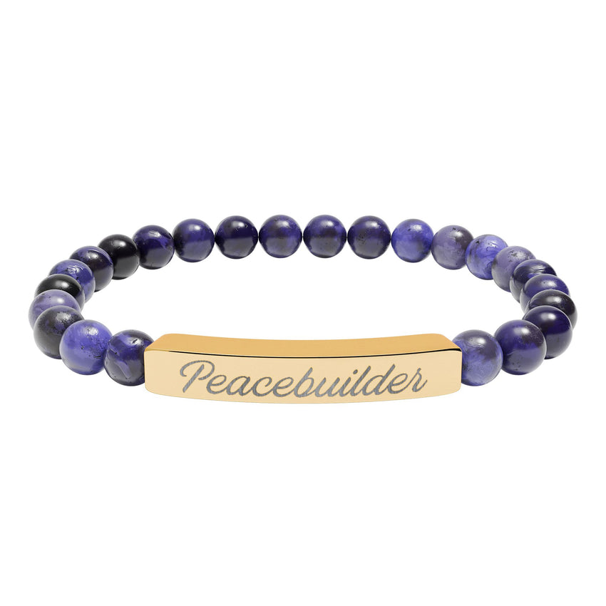 "Peacebuilder" Engraved Natural Stone Stretch Bar Bracelet