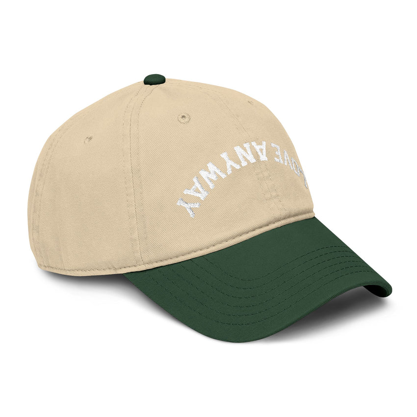 "Love Anyway" Upside Down White Embroidered Garment Washed Baseball Cap