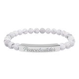 "Peacebuilder" Engraved Natural Stone Stretch Bar Bracelet
