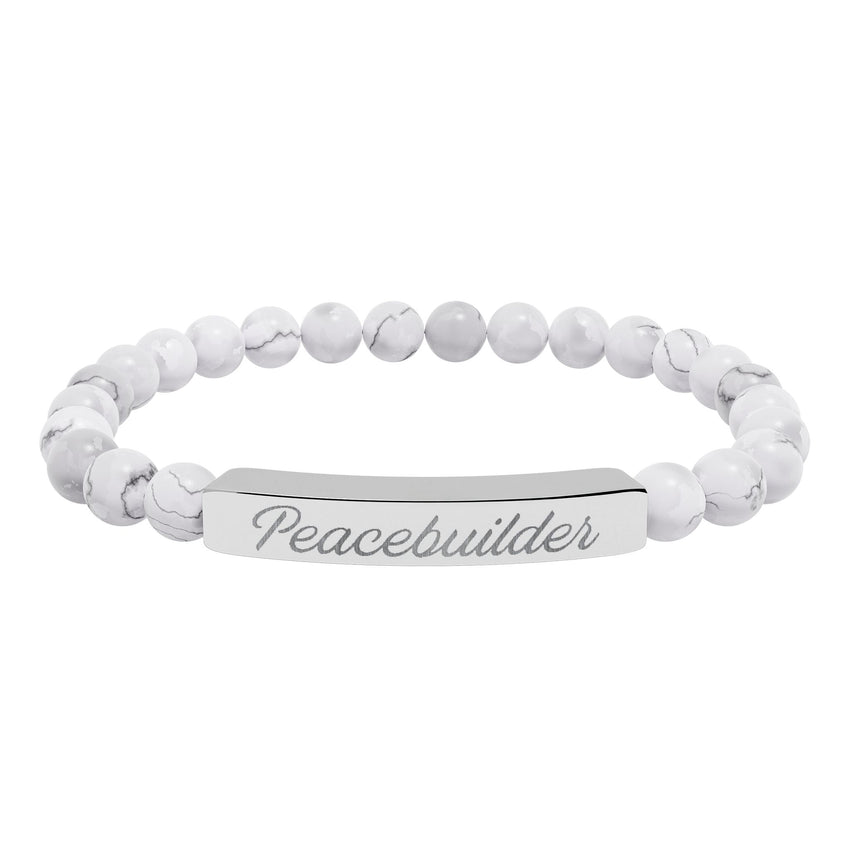 "Peacebuilder" Engraved Natural Stone Stretch Bar Bracelet