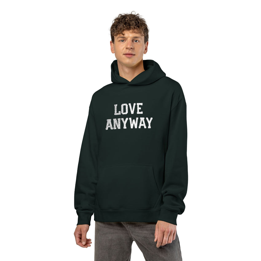 "Love Anyway" White Embroidered Relaxed Hoodie