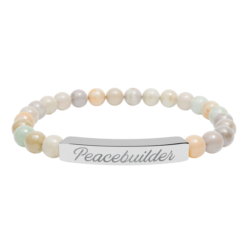 "Peacebuilder" Engraved Natural Stone Stretch Bar Bracelet
