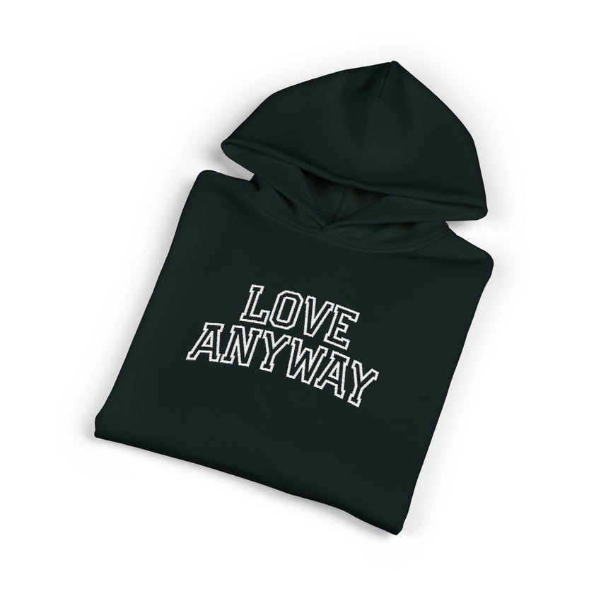 "Love Anyway" White Collegiate Embroidered Relaxed Hoodie