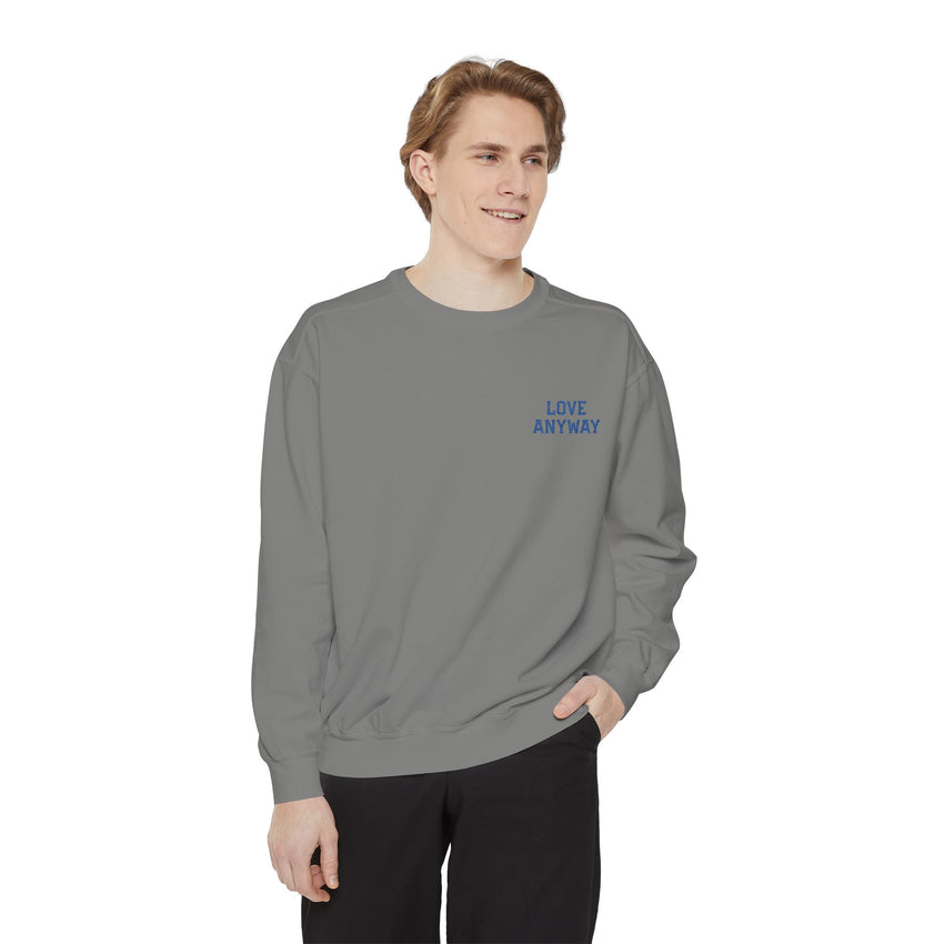 "Love Anyway" Royal Blue Embroidered Pocket Square Unisex Garment-Dyed Sweatshirt