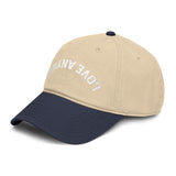 "Love Anyway" Upside Down White Embroidered Garment Washed Baseball Cap