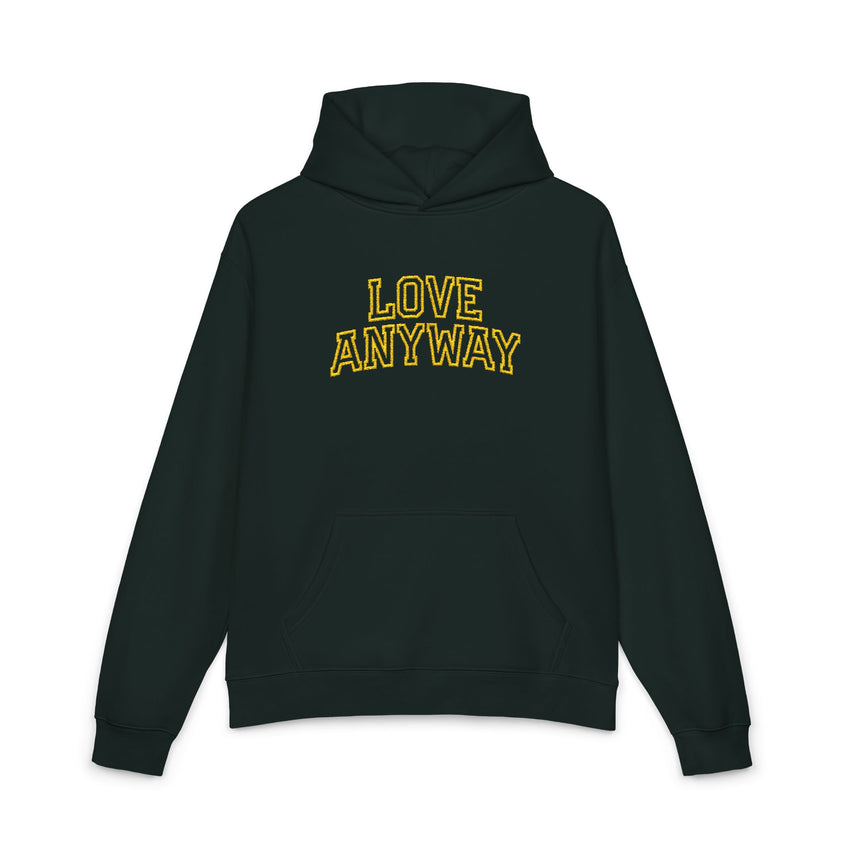 "Love Anyway" Gold Collegiate Embroidered Relaxed Hoodie