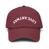 "Love Anyway" Upside Down White Embroidered Garment Washed Baseball Cap