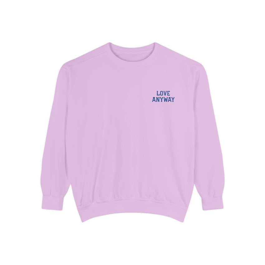 "Love Anyway" Royal Blue Embroidered Pocket Square Unisex Garment-Dyed Sweatshirt
