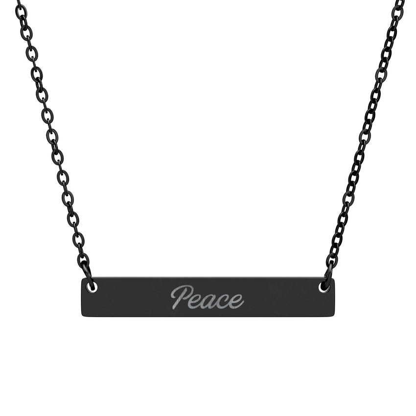 "Peace" Engraved Horizontal Bar Necklace