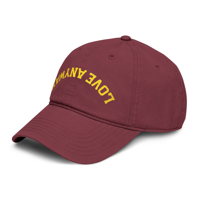 "Love Anyway" Upside Down Gold Embroidered Garment Washed Baseball Cap
