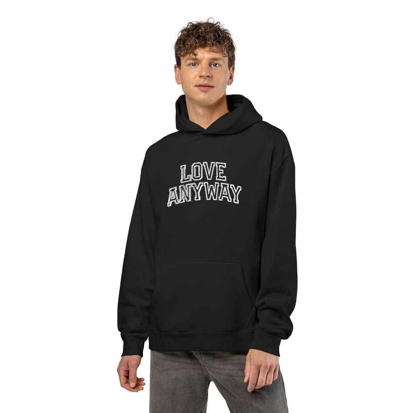 "Love Anyway" White Collegiate Embroidered Relaxed Hoodie