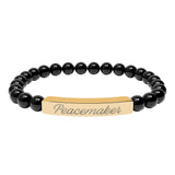 "Peacemaker" Engraved Natural Stone Stretch Bar Bracelet