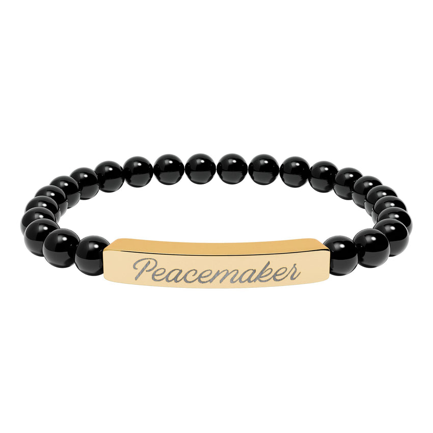 "Peacemaker" Engraved Natural Stone Stretch Bar Bracelet