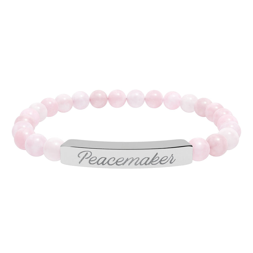 "Peacemaker" Engraved Natural Stone Stretch Bar Bracelet