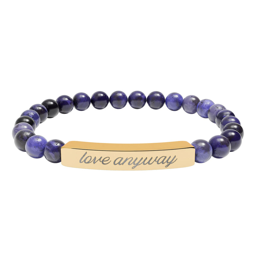 "Love Anyway" Engraved Natural Stone Stretch Bar Bracelet