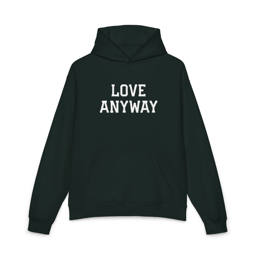 "Love Anyway" White Embroidered Relaxed Hoodie