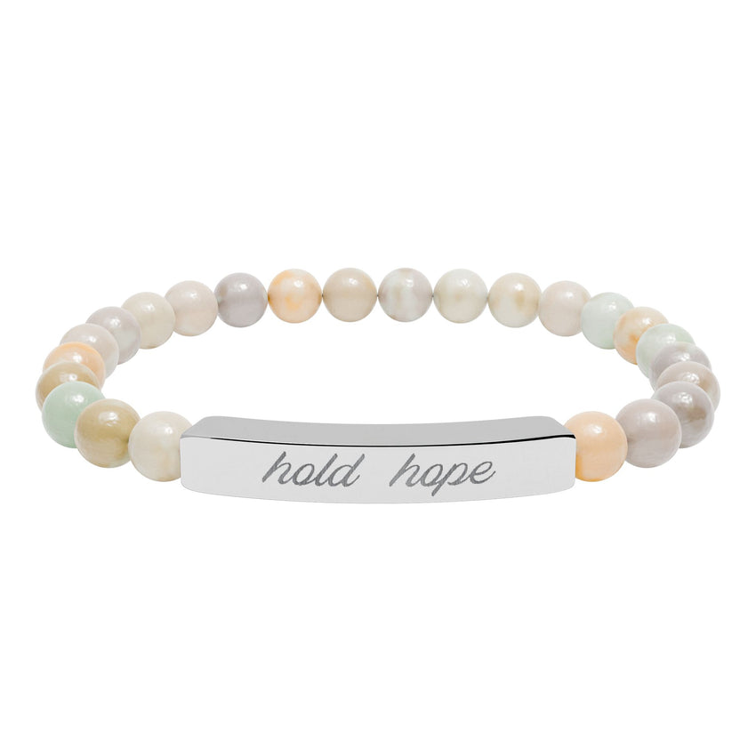 "Hold Hope" Engraved Natural Stone Stretch Bar Bracelet