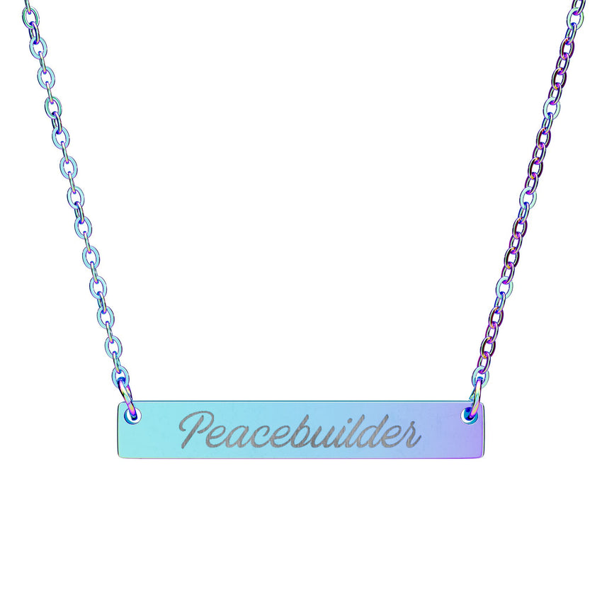 "Peacebuilder" Engraved Horizontal Bar Necklace