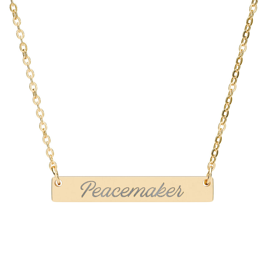 "Peacemaker" Engraved Horizontal Bar Necklace
