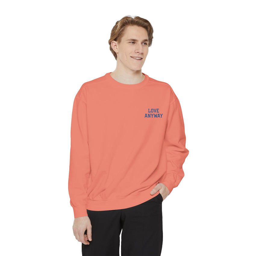 "Love Anyway" Royal Blue Embroidered Pocket Square Unisex Garment-Dyed Sweatshirt