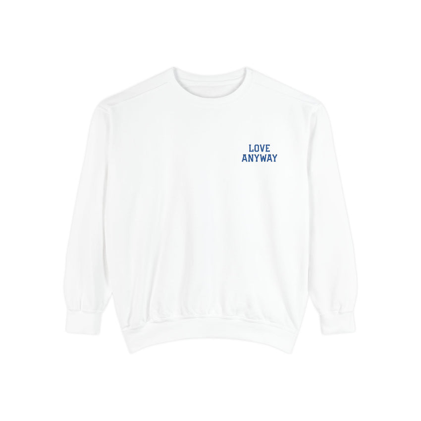 "Love Anyway" Royal Blue Embroidered Pocket Square Unisex Garment-Dyed Sweatshirt