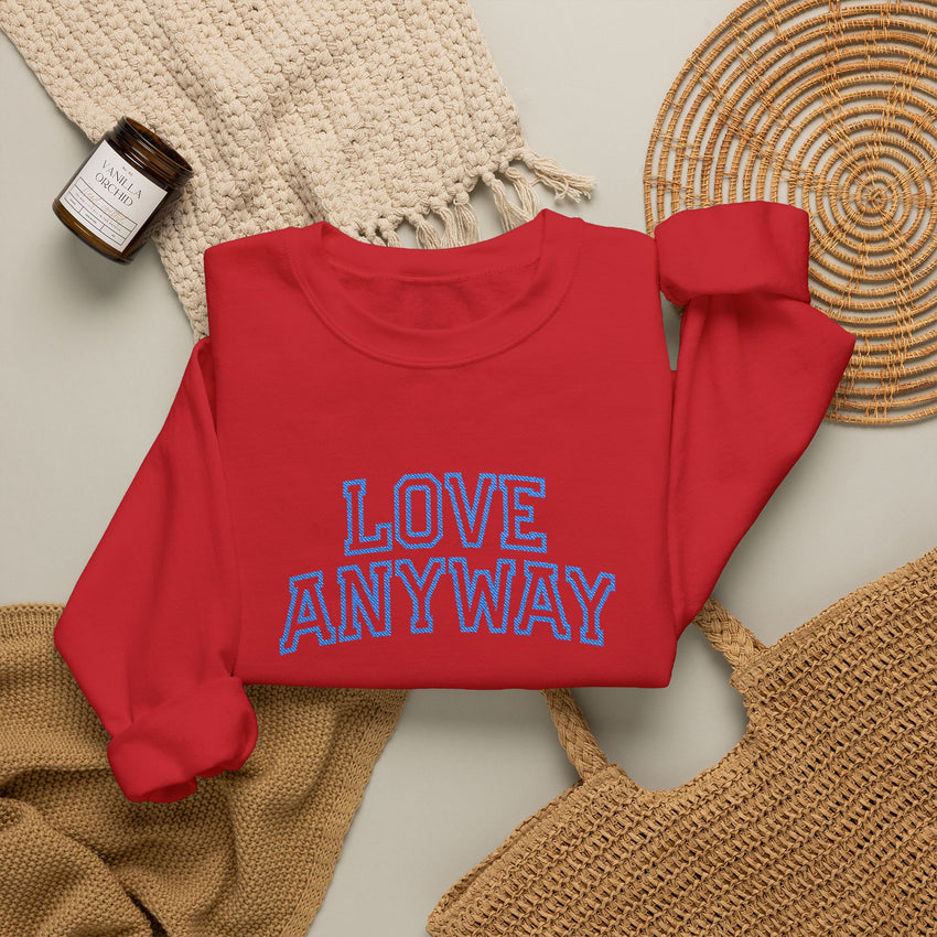 "Love Anyway"  Collegiate Royal Blue Embroidered Unisex Crewneck Sweatshirt