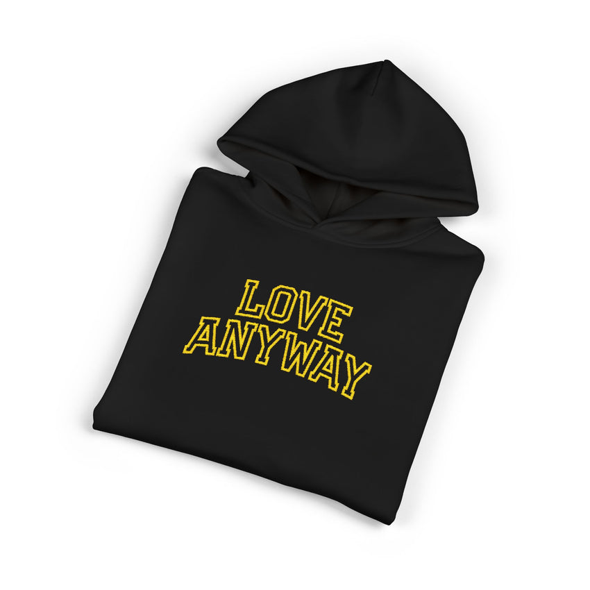 "Love Anyway" Gold Collegiate Embroidered Relaxed Hoodie