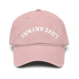 "Love Anyway" Upside Down White Embroidered Garment Washed Baseball Cap