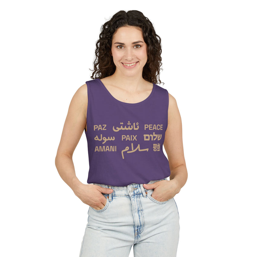 "Peace" Multi-Language Unisex Garment-Dyed Tank Top