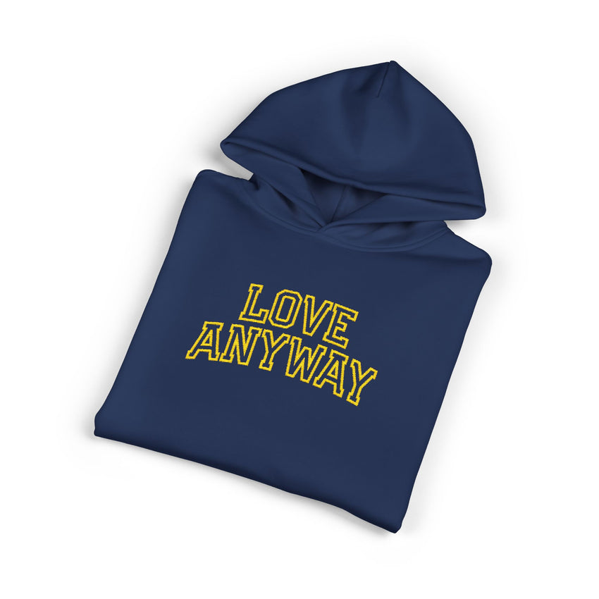"Love Anyway" Gold Collegiate Embroidered Relaxed Hoodie