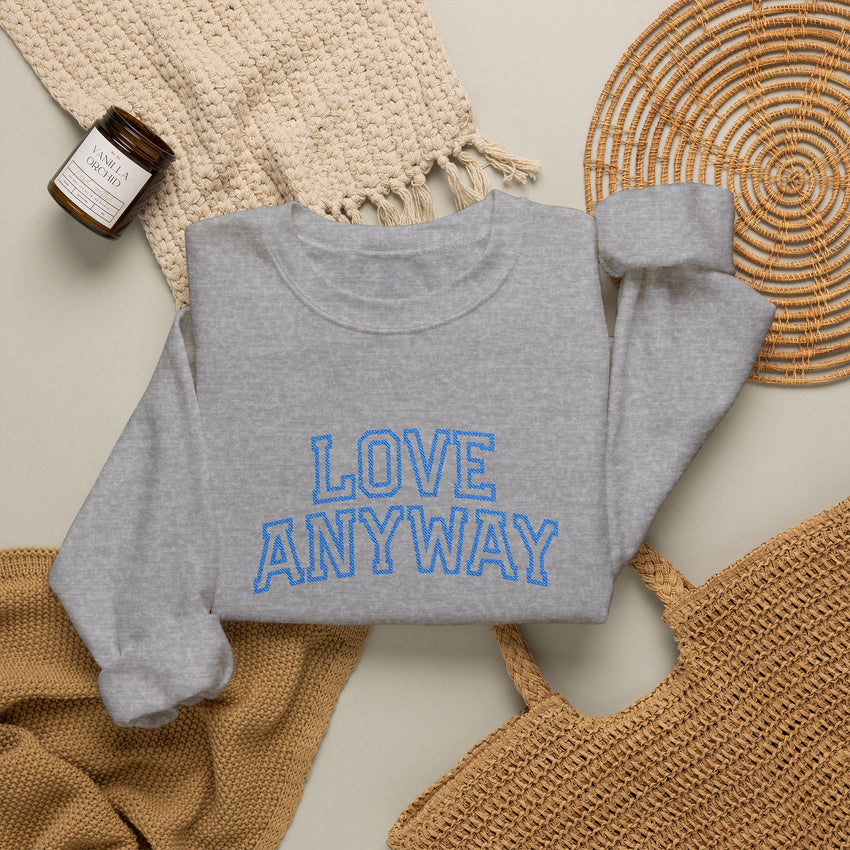 "Love Anyway"  Collegiate Royal Blue Embroidered Unisex Crewneck Sweatshirt