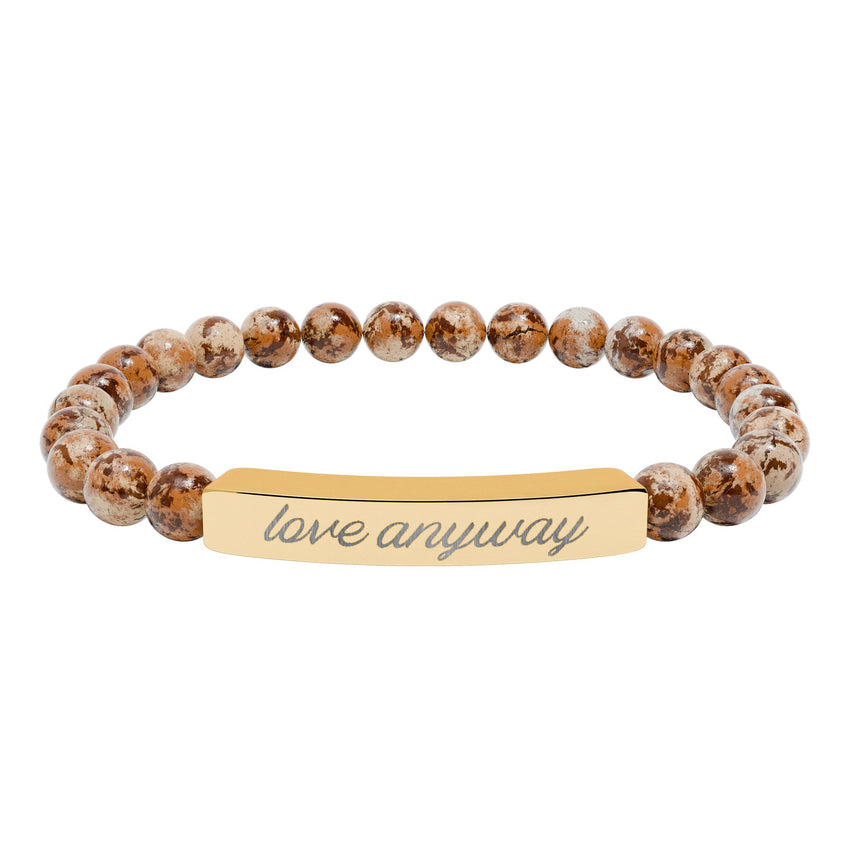 "Love Anyway" Engraved Natural Stone Stretch Bar Bracelet